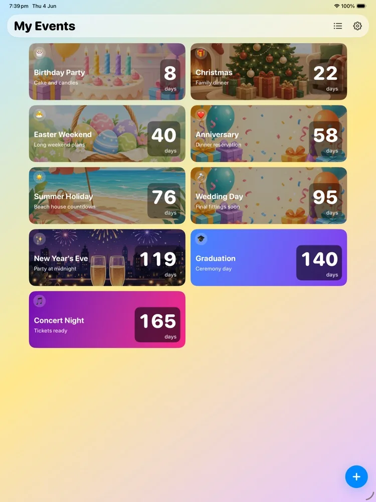Event Countdown Widget event grid