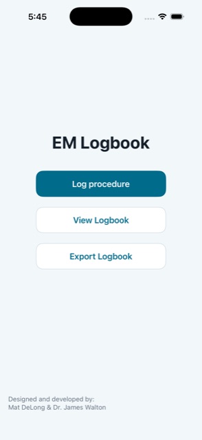 EM Logbook home screen on iPhone