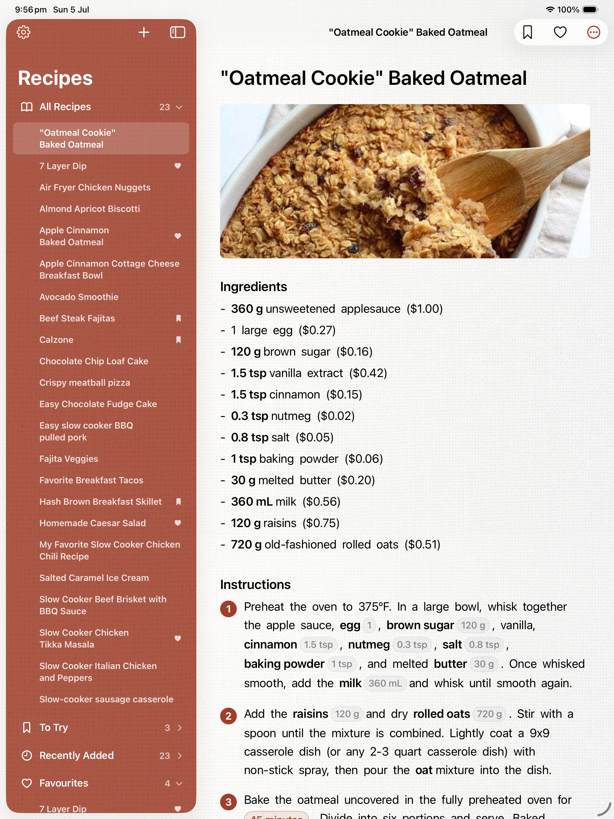 Recipe Time recipe library on iPad