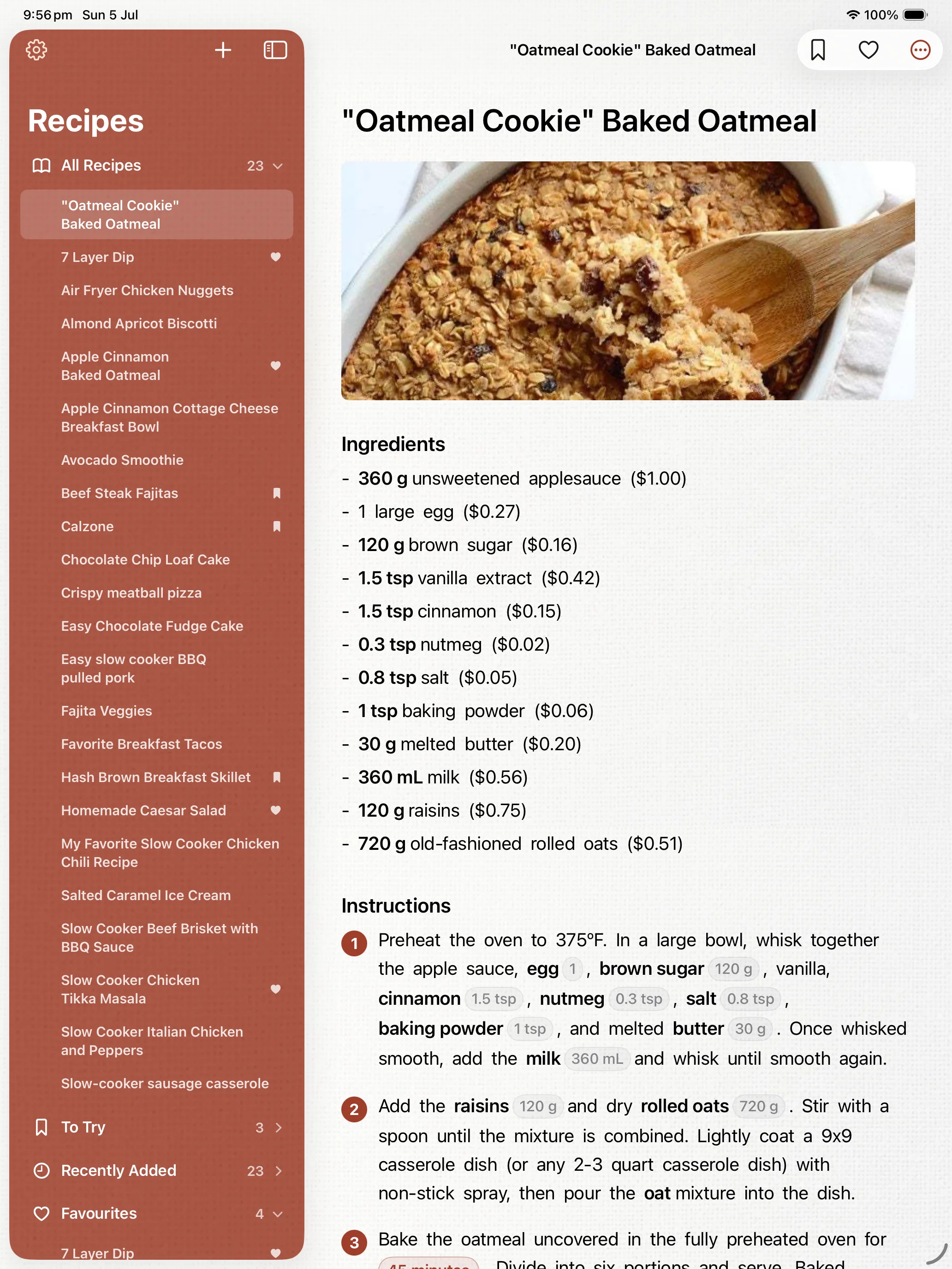 Recipe Time recipe library on iPad