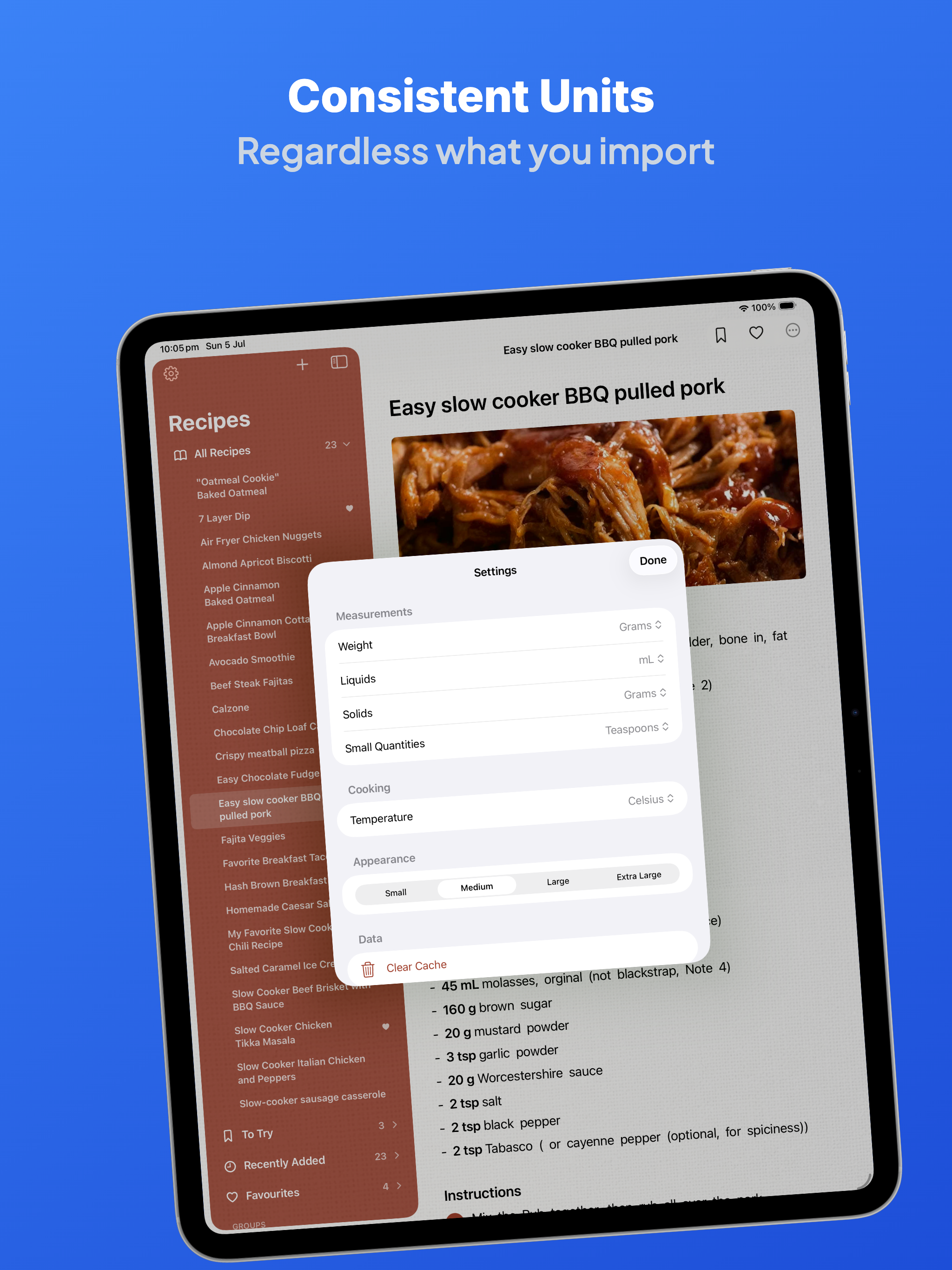 Consistent units in Recipe Time