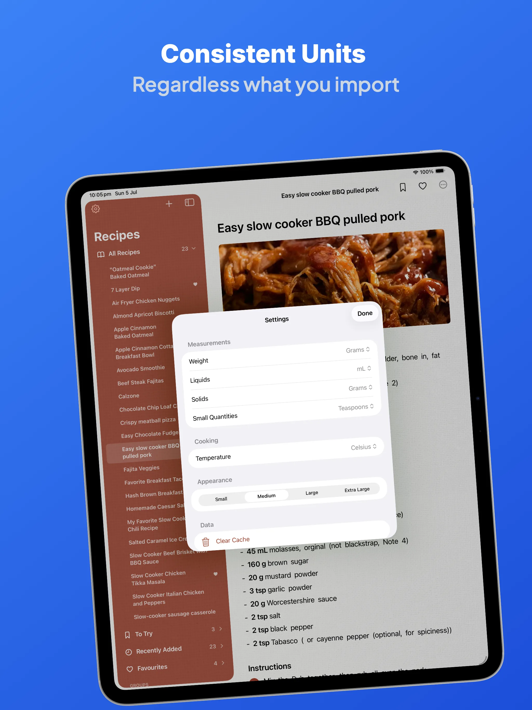 Consistent units in Recipe Time