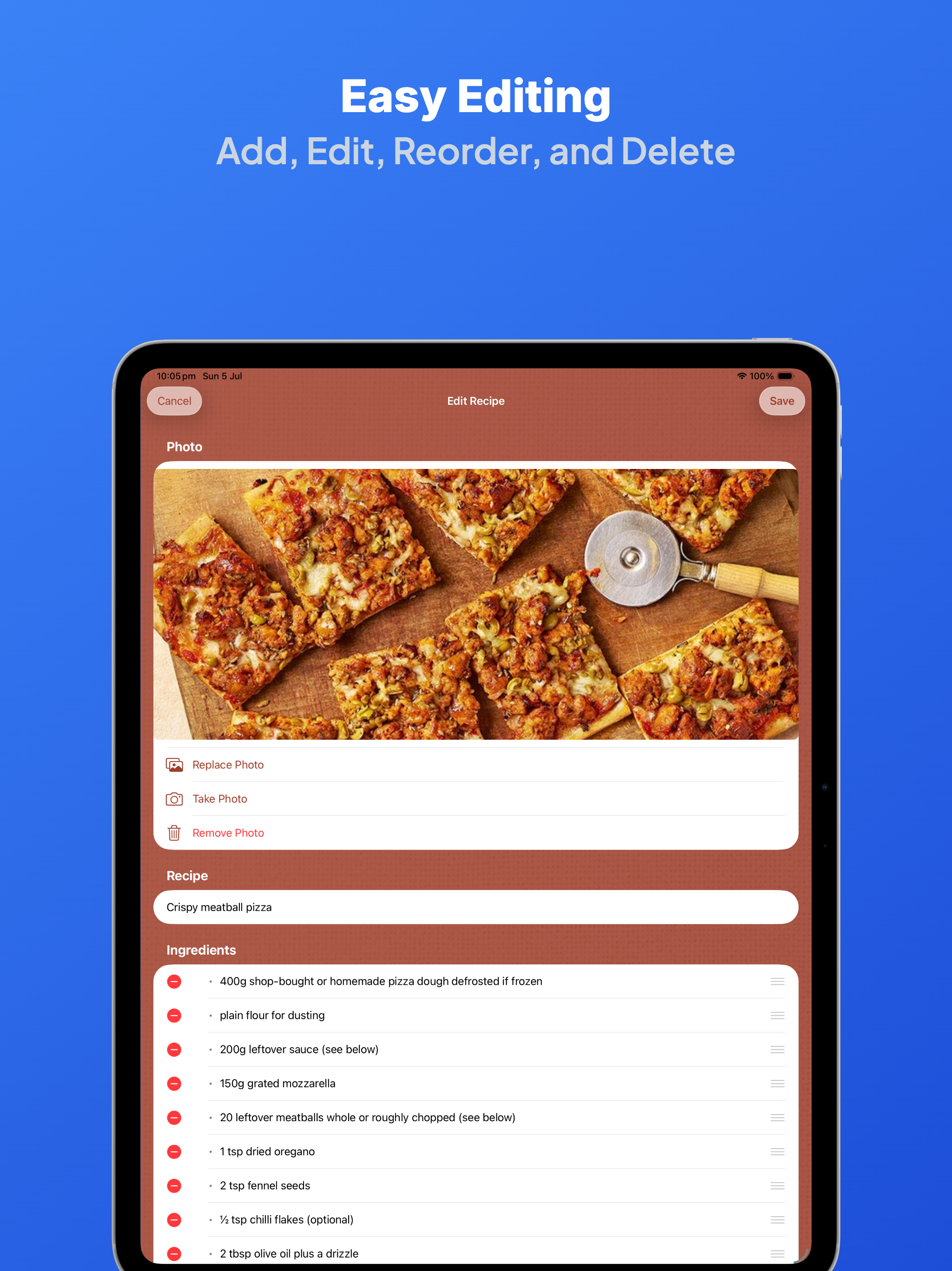 Easy editing in Recipe Time