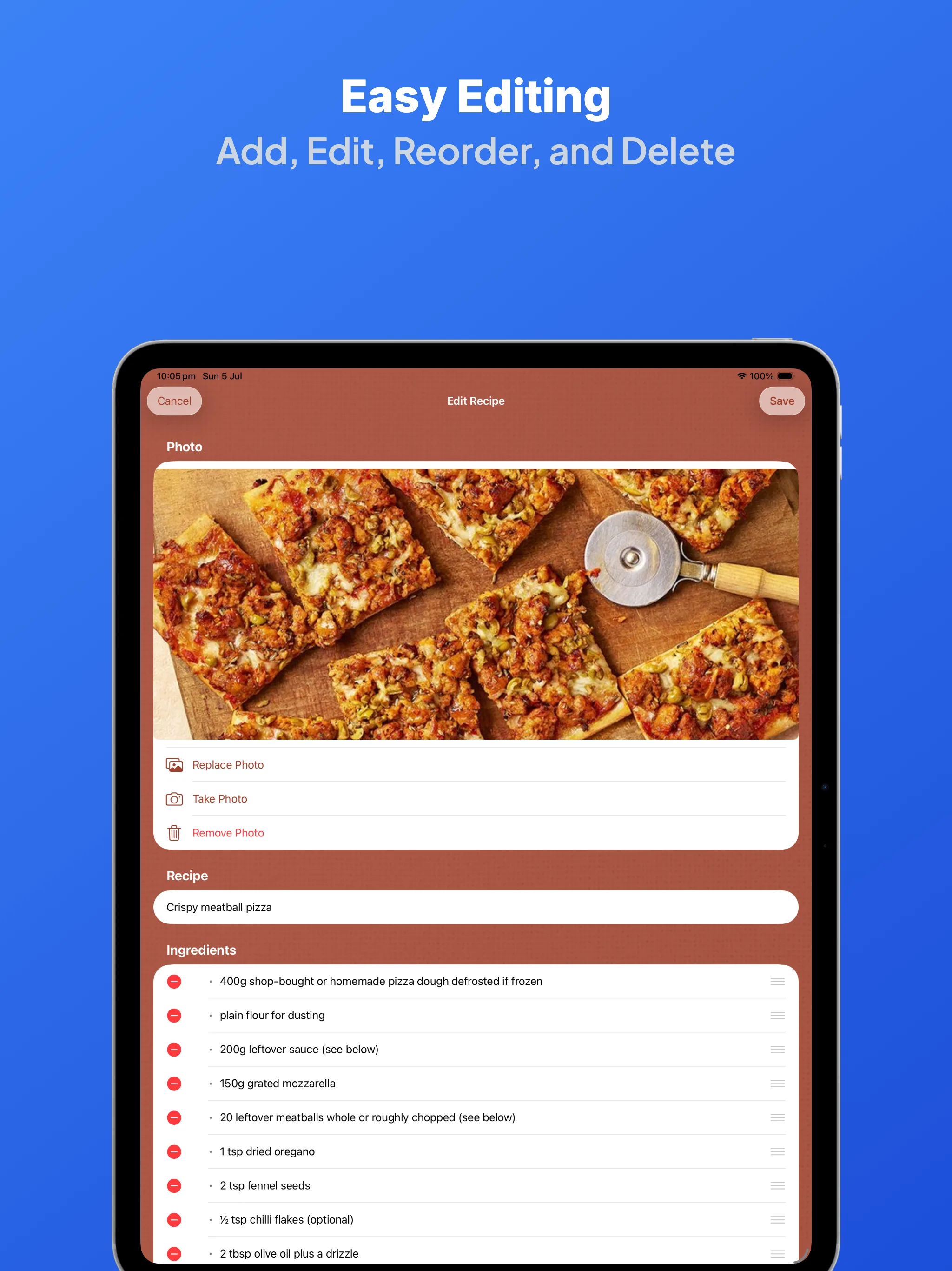 Easy editing in Recipe Time